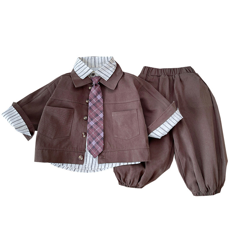 The new forest-themed autumn set for boys in 2024 features a British baby long-sleeved autumn outfit with a school style Item Picture