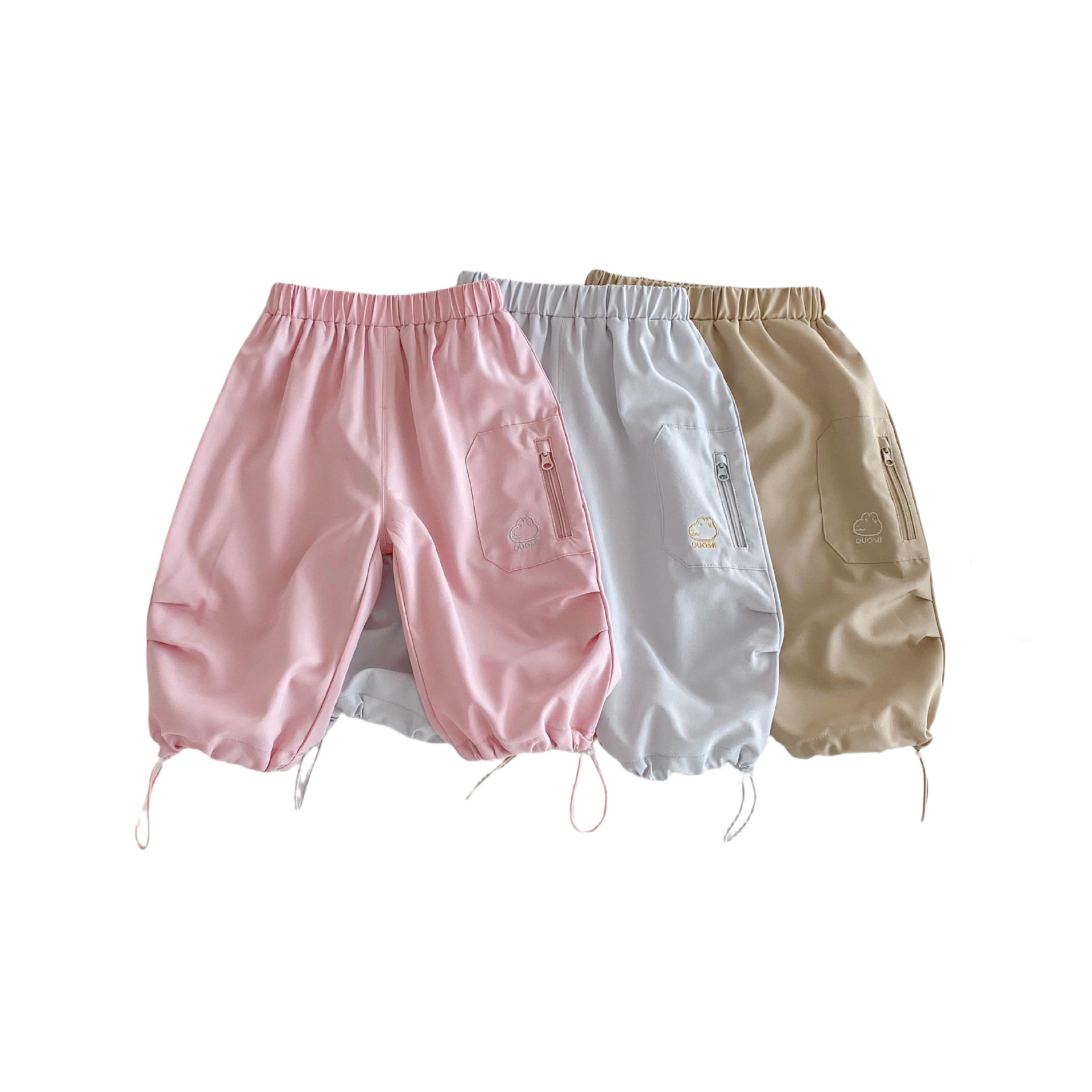 Children's cool workwear pants 2025 new summer solid color breathable casual pants for girls and Korean cartoon pants for boys Item Picture