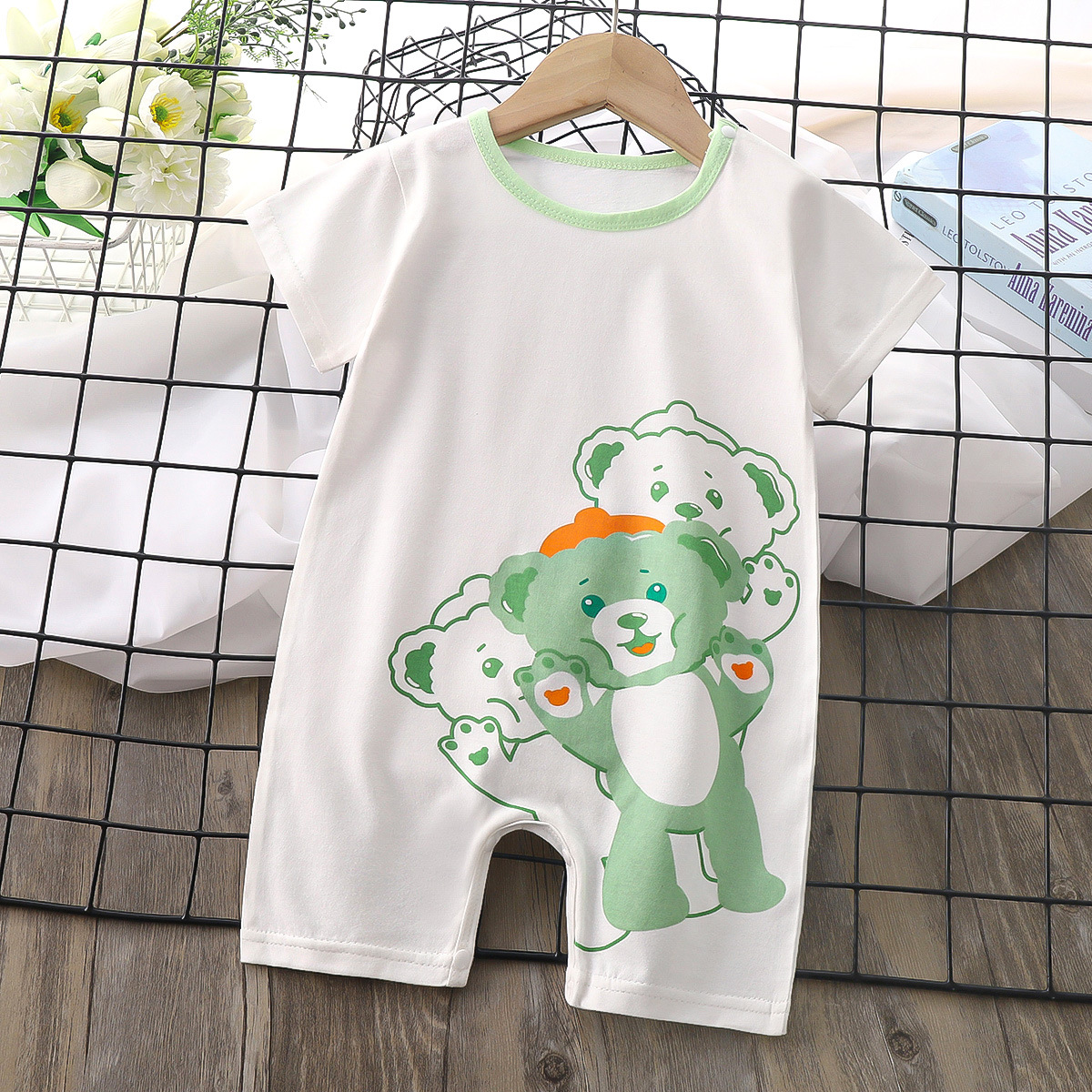 2025 Pure cotton summer new Style Korean version for baby boys, thin short-sleeved girls, children's one-piece dress Ha Yi Specification drawing