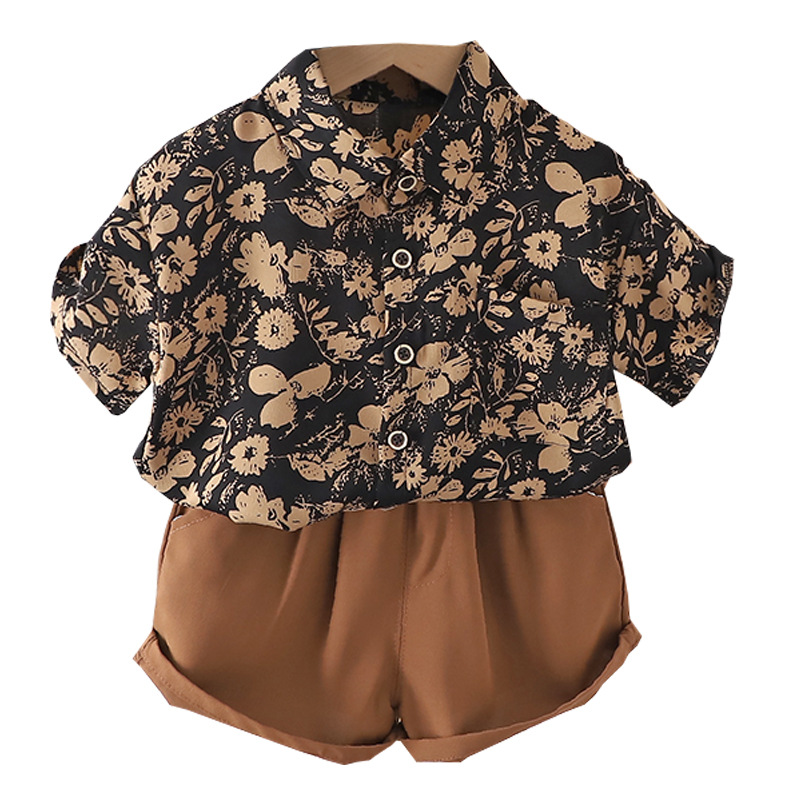 Summer Chiffon cotton shirt short-sleeved 2023 Breathable new style for children and boys Korean summer shorts two-piece set Item Picture