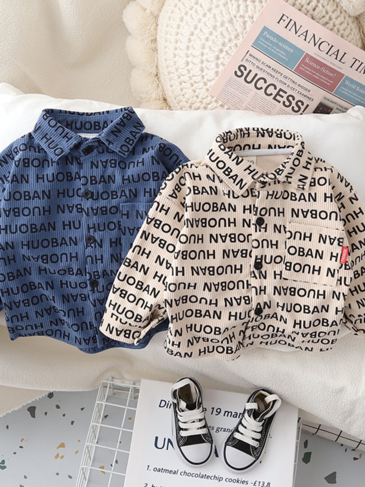 Autumn children's clothing 2023 new style letter long-sleeved shirts for boys and girls, Korean style loose cotton letter stylish coats for children full figure