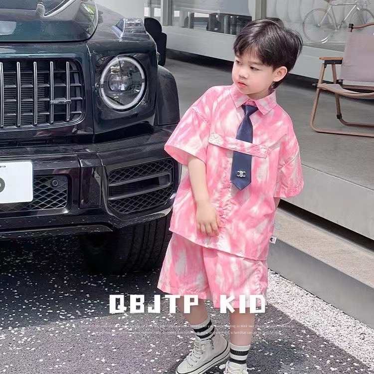 Boys' 2025 Summer New short-sleeved shirt set, children's fashionable tie-dyed shirt and shorts, Boys' two-piece set, trendy Application Scenario