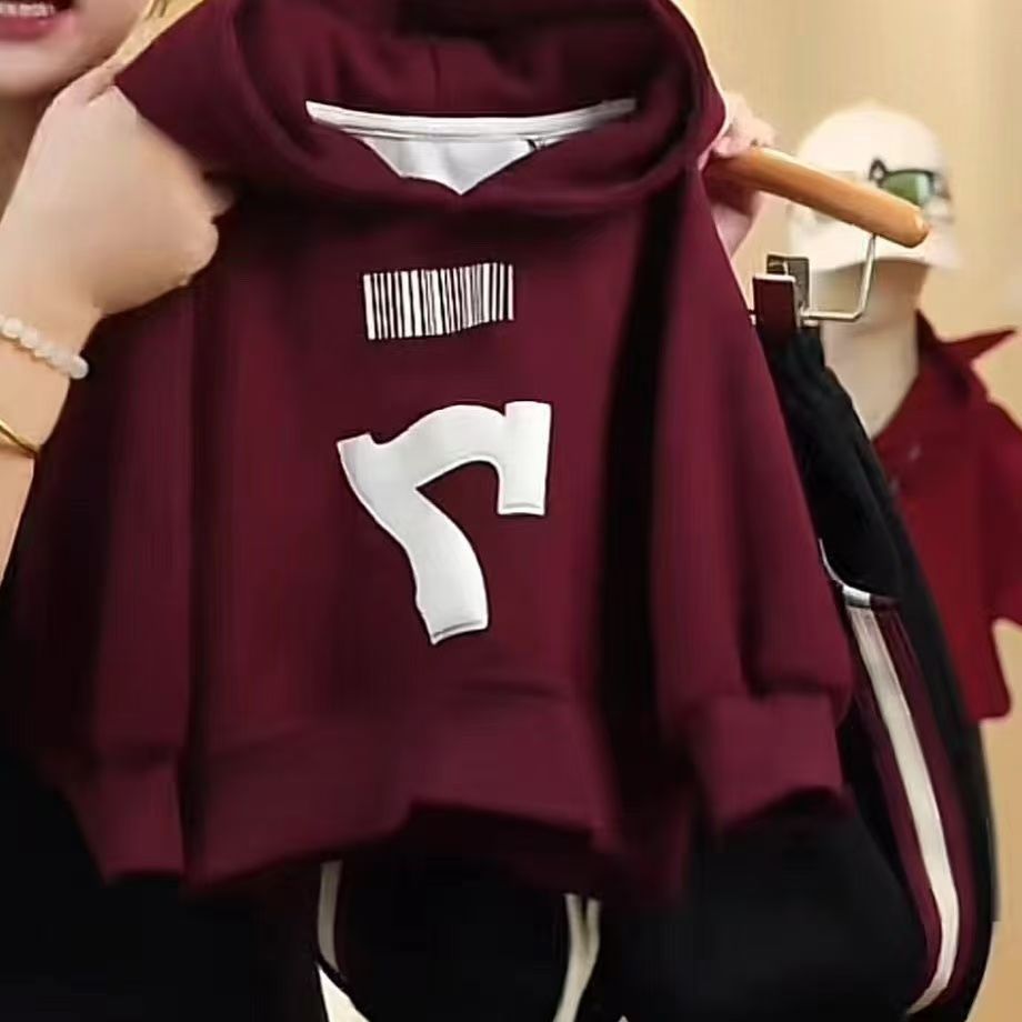 New children's autumn and winter set for girls, boys and babies, new Korean-style fleece thickened printed hooded sweatshirt top details Picture
