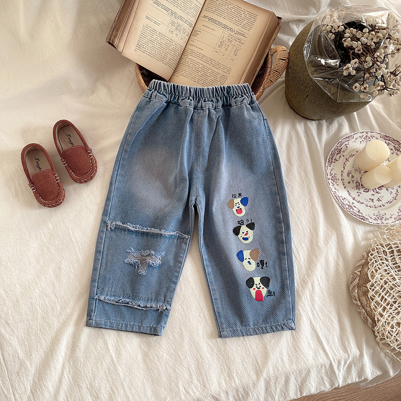 Boys' autumn jeans 2024 New style Children's spring and autumn style Cool and stylish boys' straight-leg long pants Loose pants autumn full figure