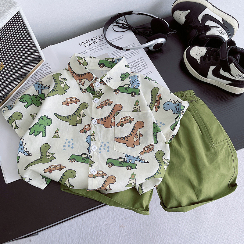 Boys' Summer Set 2025 New Children's short-sleeved summer style cool and stylish summer shirt set for boys full figure