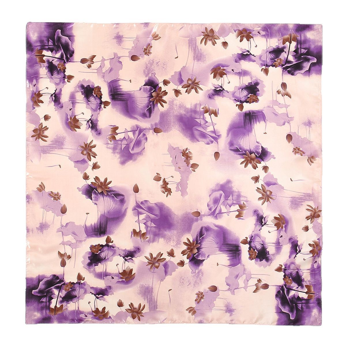 New lotus print square scarf and scarf for foreign trade, realistic style, European and American, 90cm fashionable women's hip-hop silk headscarf and square scarf Item Picture