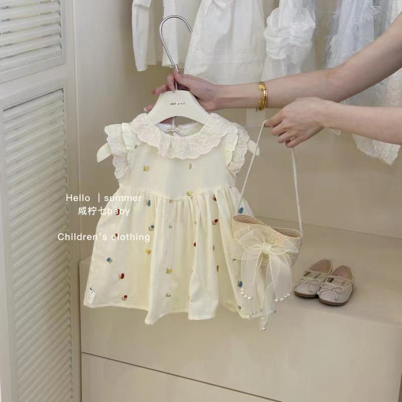 Summer new children's dress, flower-embroidered girls' dress, flower bud sleeveless girls' stylish princess dress full figure