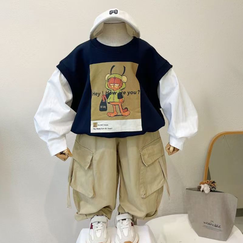 Children's and boys' Spring and Autumn Set 2024 Korean-style new autumn stylish, cool and stylish two-piece set of trendy clothes full figure
