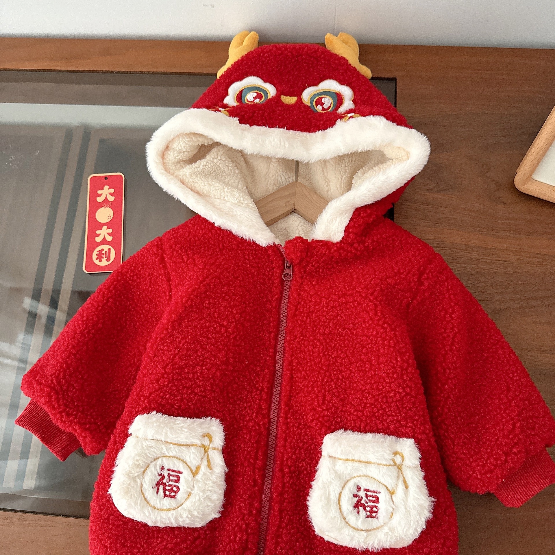 Baby festive New Year's wear, winter a class baby fleece one-piece suit, thick newborn clothes, outdoor wear AL738 Specification drawing
