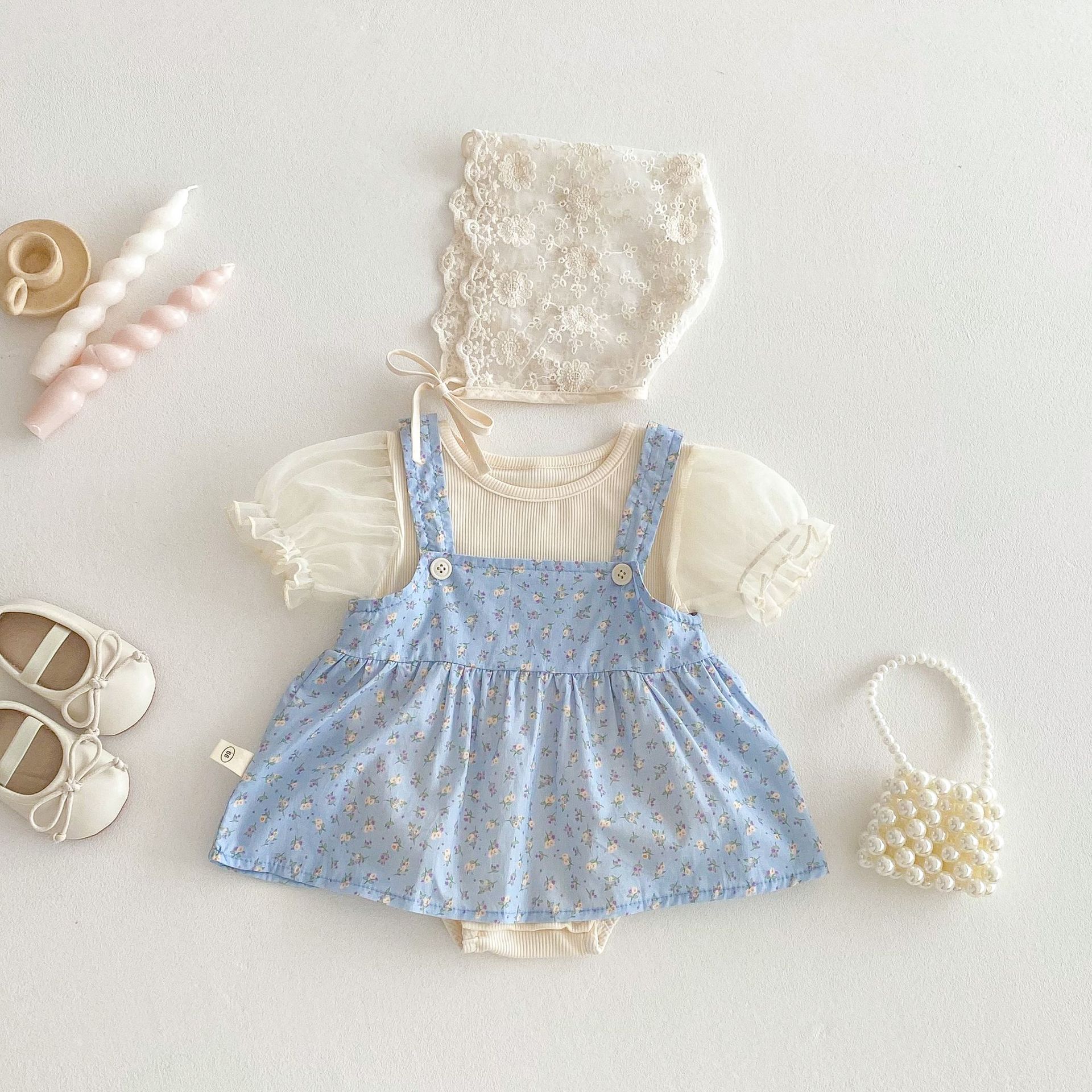 A new style of floral print dress for girls aged 0-2 in 2025, a solid color, thin baby dress for summer girls. Korean-style baby dress full figure