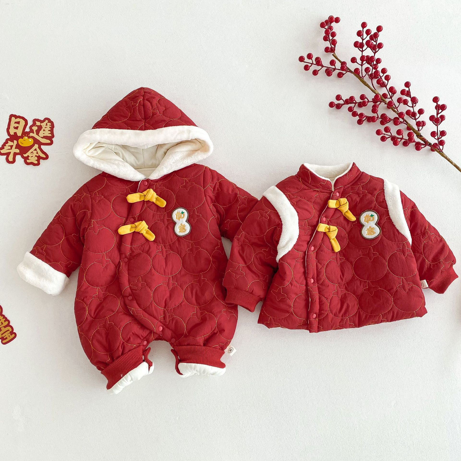 Baby cotton-padded New Year's clothing for winter 2025, thickened outer jumpsuit for babies, newborn clothes AL758 full figure