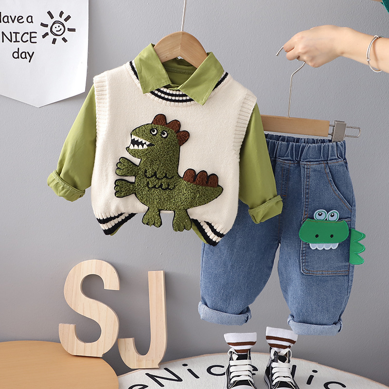 New children's and boys' autumn collection, stylish sweater and vest for kids, a cool three-piece set for spring and autumn full figure