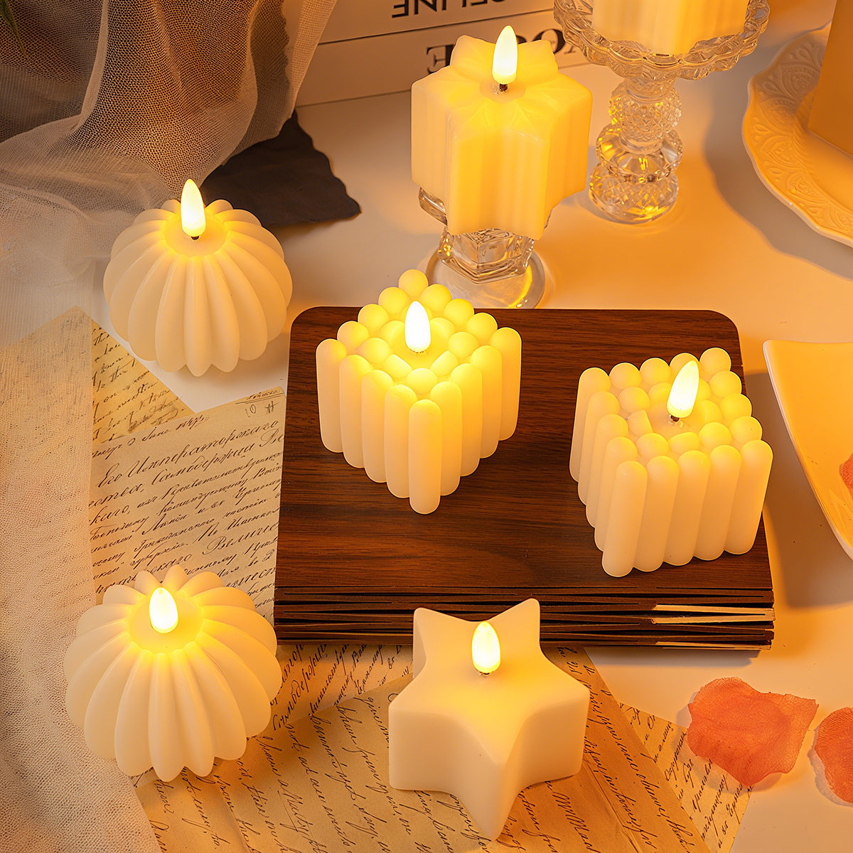 Halloween electronic candle lights, LED flat-mouthed electric candle lights, decorative items for festive atmosphere and night lighting Item Picture