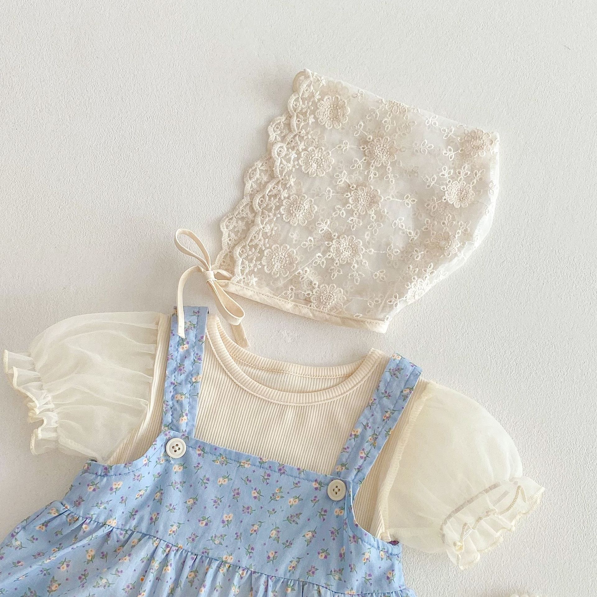 A new style of floral print dress for girls aged 0-2 in 2025, a solid color, thin baby dress for summer girls. Korean-style baby dress Specification drawing