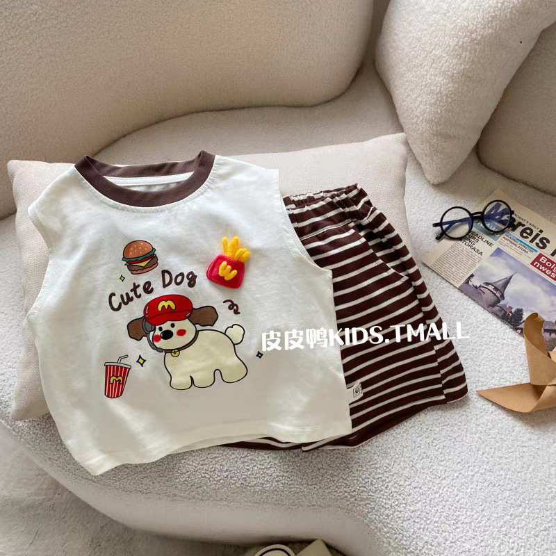 Cartoon men summer pullover, cartoon-style regular set, printed children's clothing, stylish and casual baby, Korean version ol details Picture