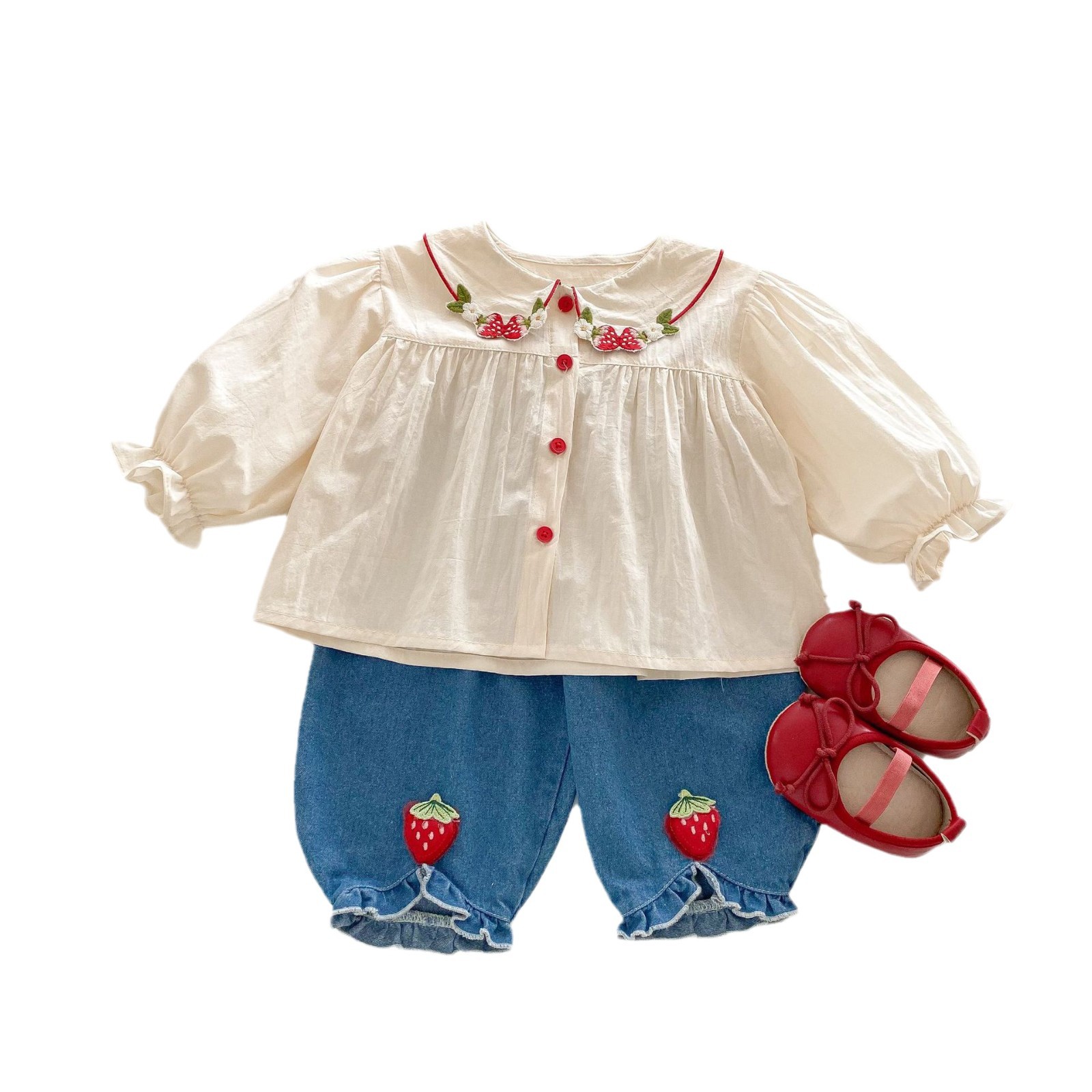 Girls' Stylish shirt 2025 New Spring Style Huzhou Zhili Baby Korean-style shirt Children's Spring Wear Strawberry top Item Picture