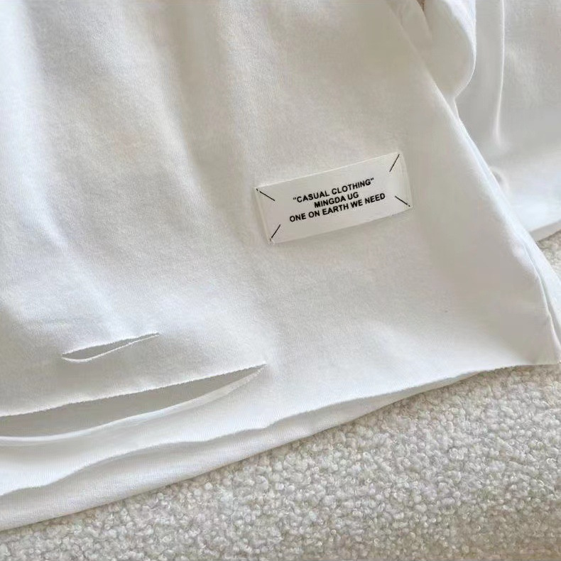 Label perforated single T-shirt, white cotton thin long-sleeved T-shirt for boys, spring and autumn new style baby solid color top base layer Specification drawing