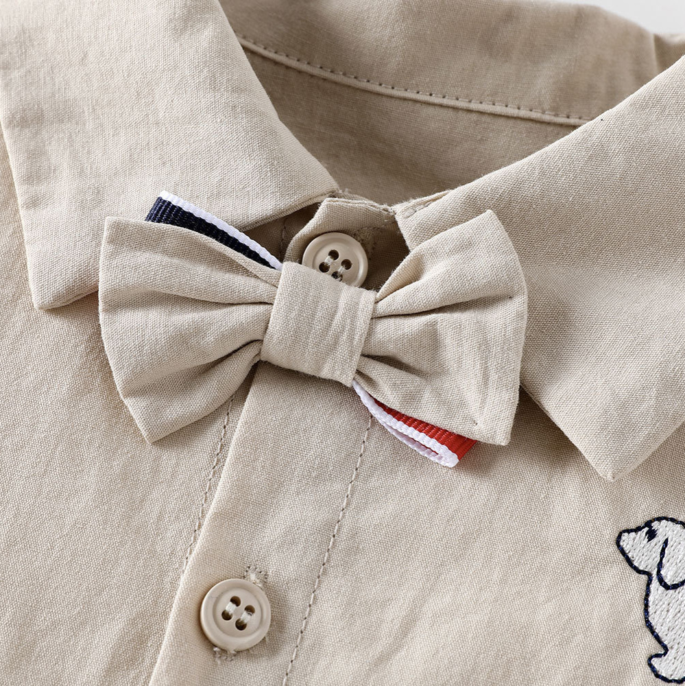 Children's embroidered shirt 2025 New autumn school style Boys' Korean-style bow tie ribbon shirt Trendy baby autumn wear Application Scenario