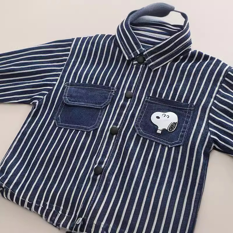 Boys' shirts 2023, spring and autumn baby clothes, striped coats, stylish denim tops, and trendy shirts for children Specification drawing