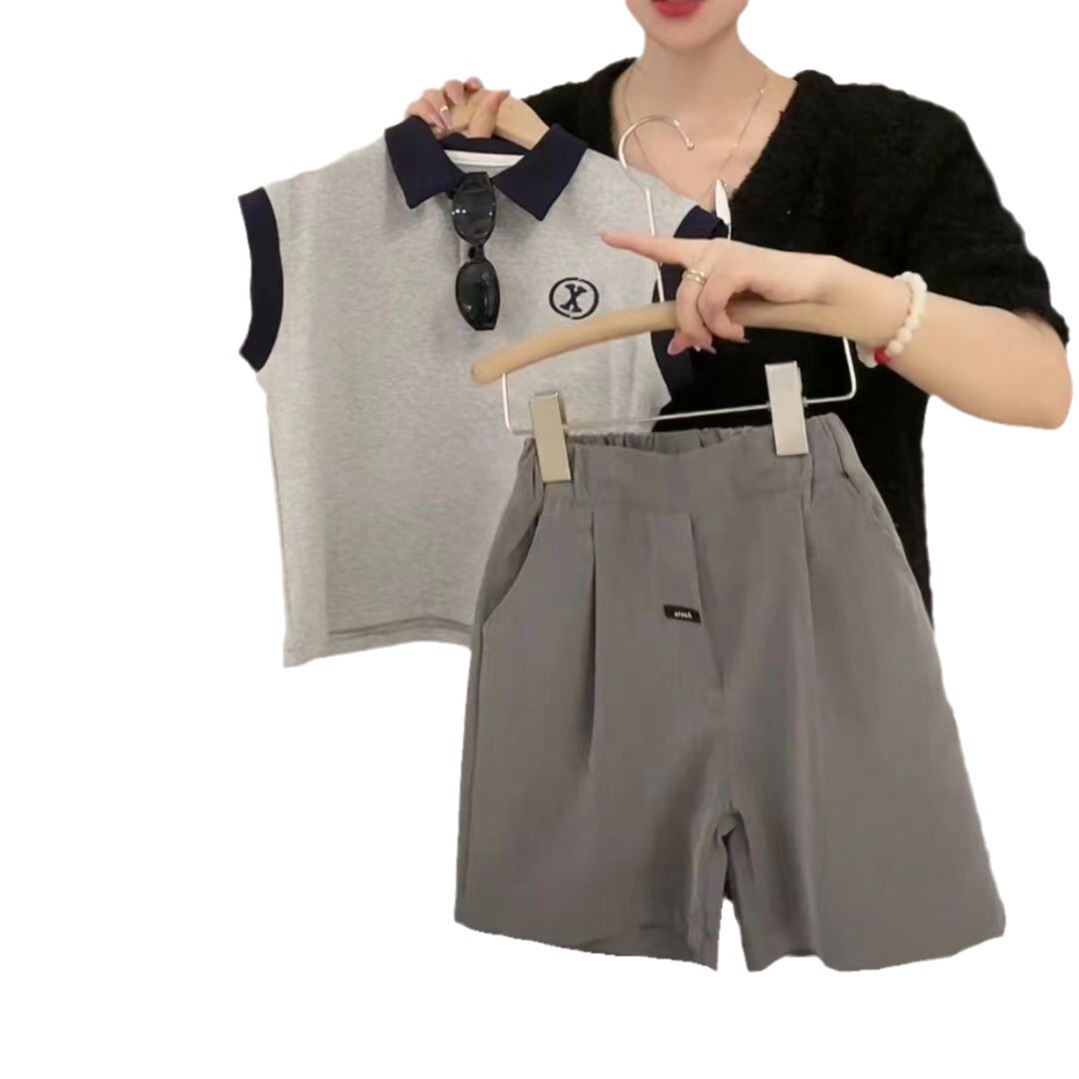 Summer children's sleeveless shorts set 2024 New style for boys and girls Korean-style trendy casual lapel shirts and mid-length trousers Application Scenario