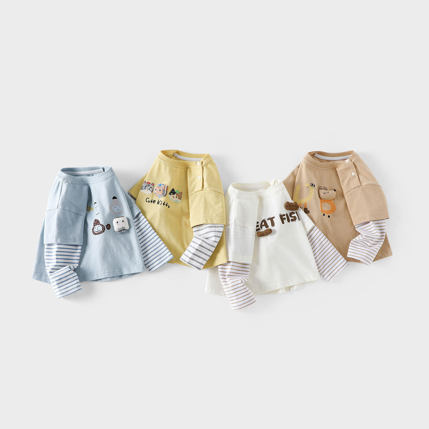 Children's holiday two T-shirts 2025 New autumn Boys' fashion cartoon doll base layer, baby Korean style autumn wear full figure