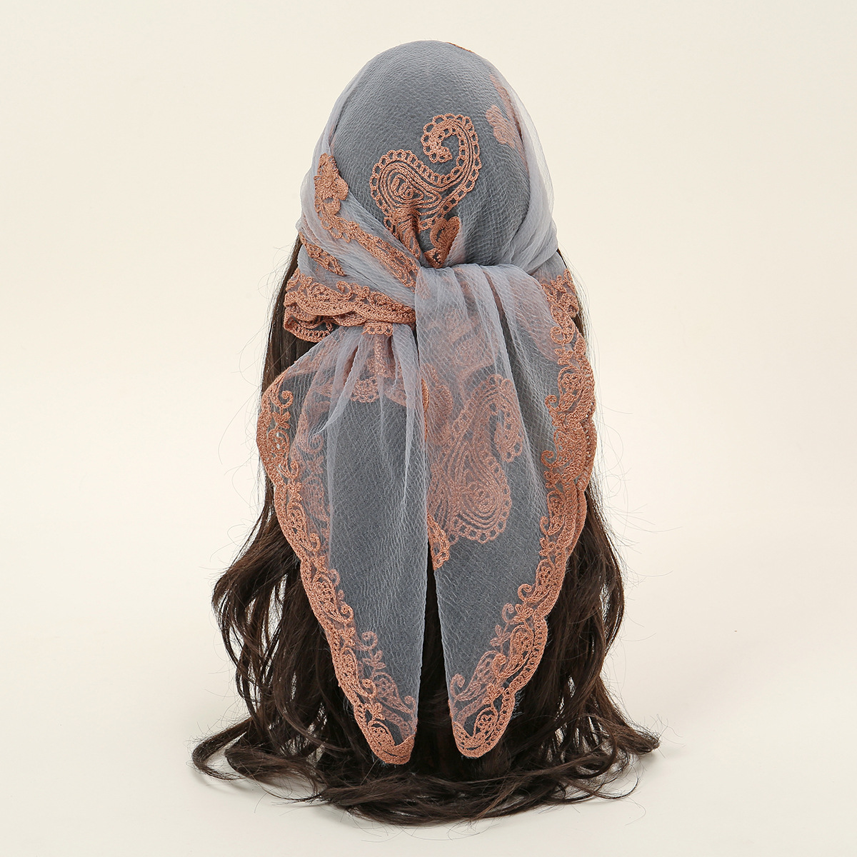 Malaysian cashew flower embroidered square headscarf, elegant and breathable gauze scarf, curved hat, simple headscarf full figure