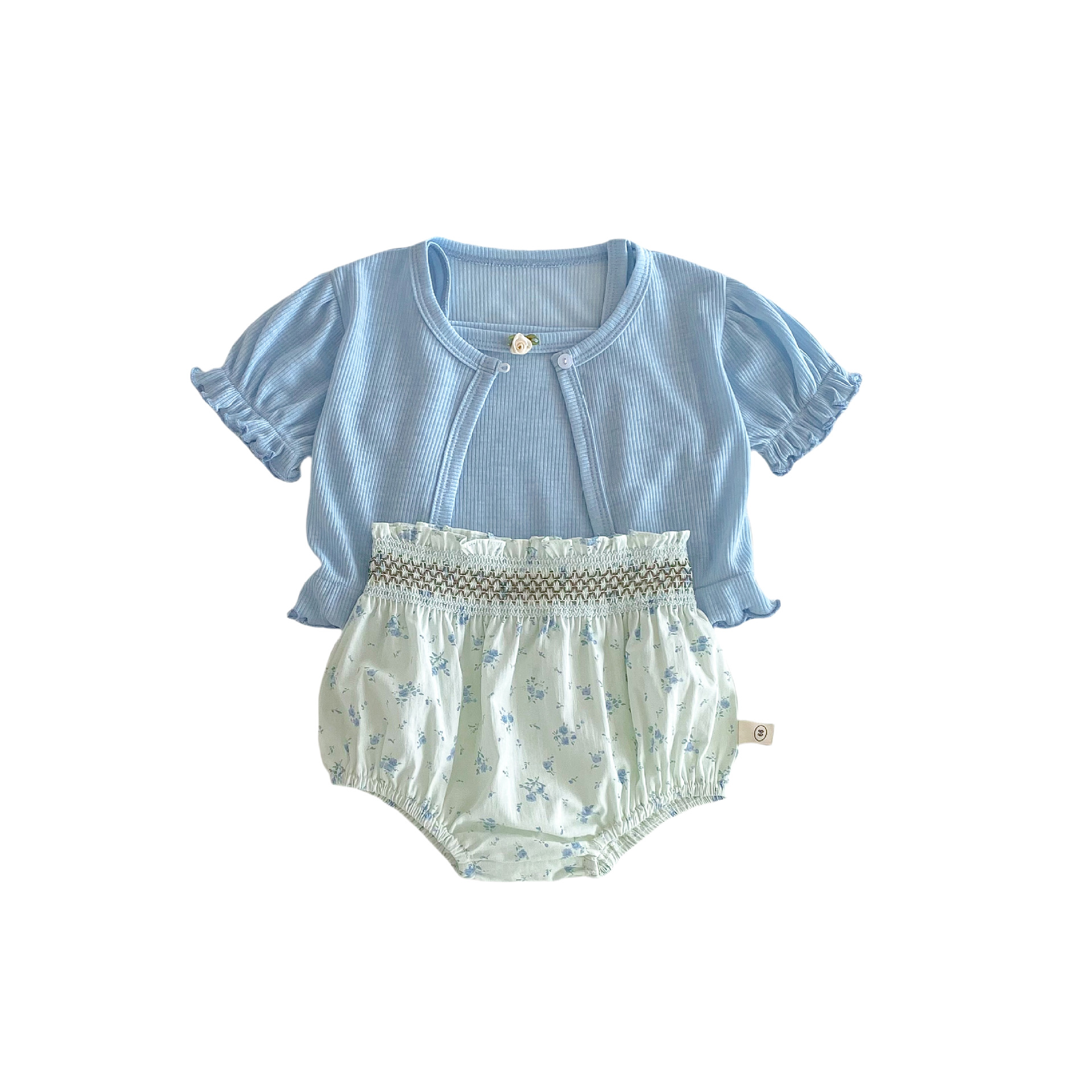 Baby Floral Print Set 2025 New Summer Baby Korean-style knitted sweater, trendy halter top, waistcoat and bottom pants three-piece set Item Picture