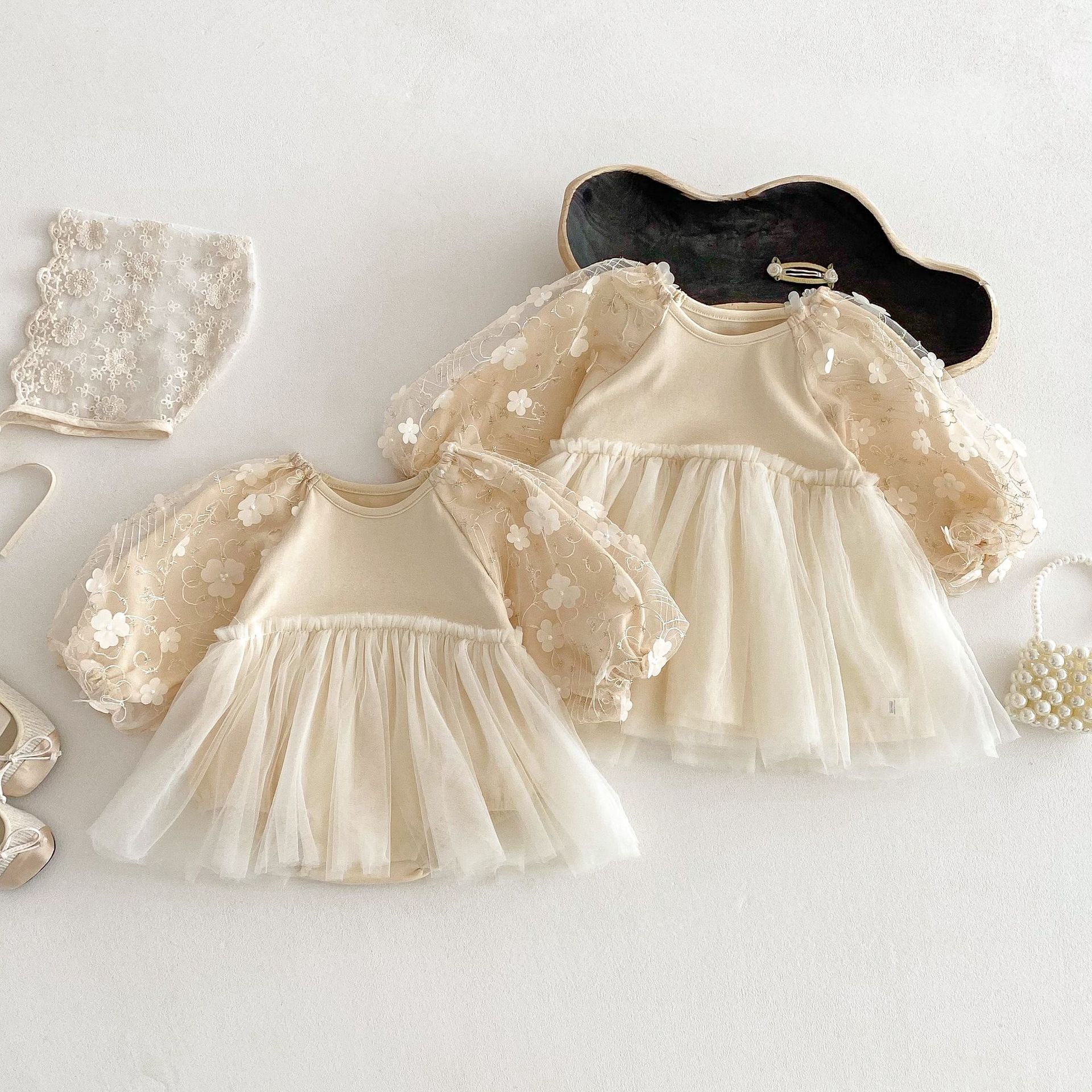 Baby Net wrapping dress 2025 New Spring Huzhou Zhili Children's Clothing Baby solid color wrapping dress baby clothes full figure