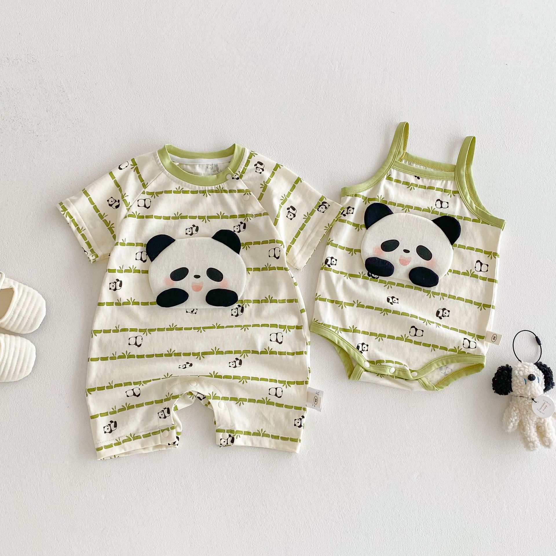 Baby halter cover shirt 2025 New summer full version bamboo one-year-old baby cartoon panda one-piece shirt full figure