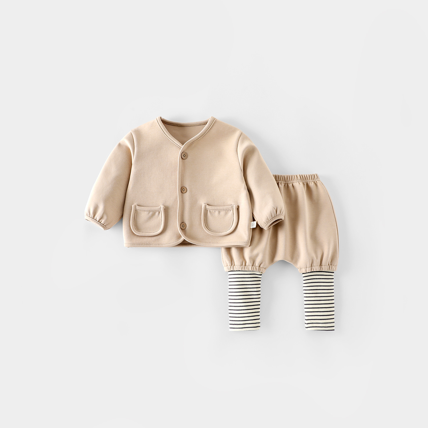 Children's cartoon Set 2025 New Autumn Boys' Fashion cardigan jacket, baby striped PP pants two-piece set, trendy details Picture