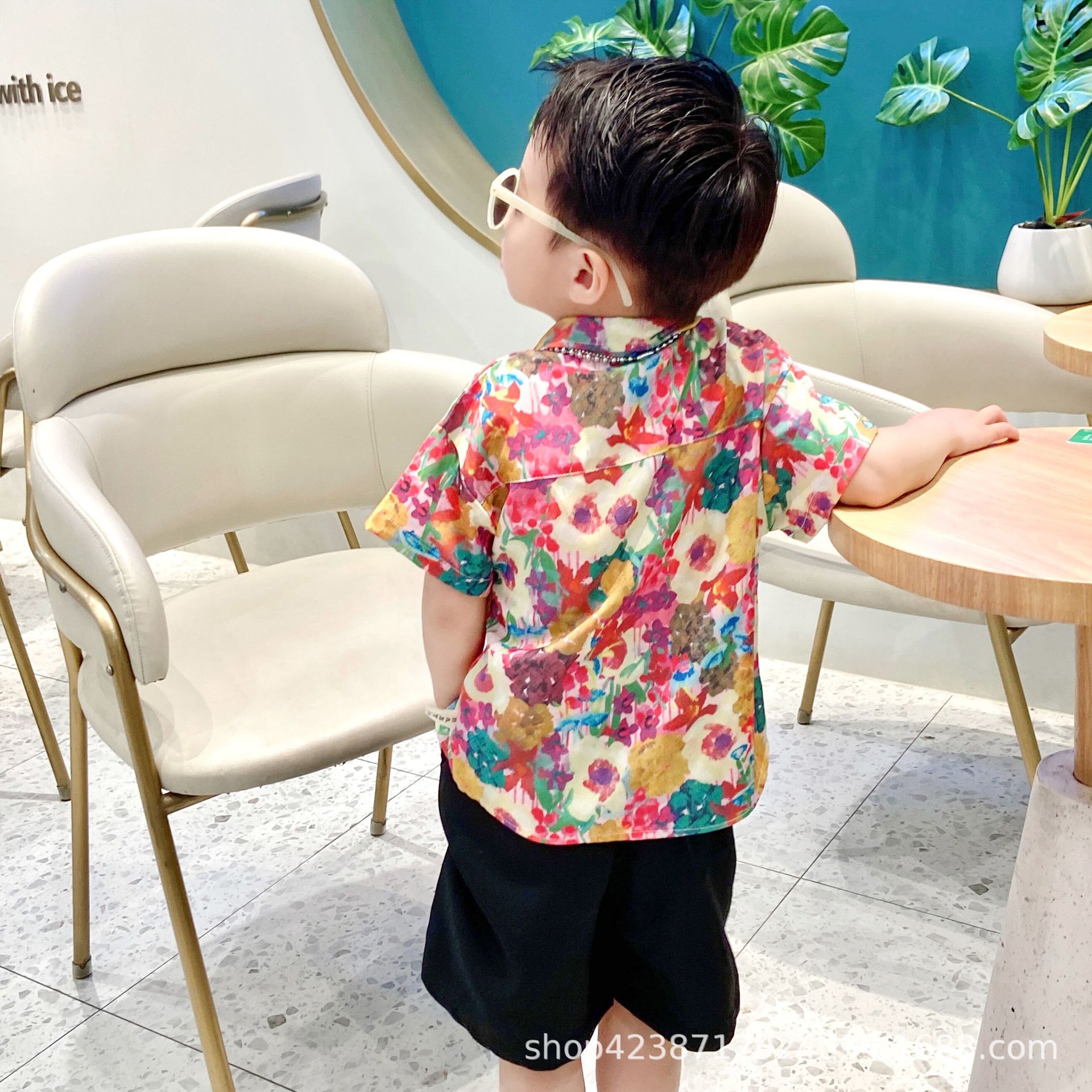 Children's shirts 2023 Summer Collection: Trendy and personalized floral short-sleeved shirt sets for kids and boys, summer wear for both boys and girls Specification drawing