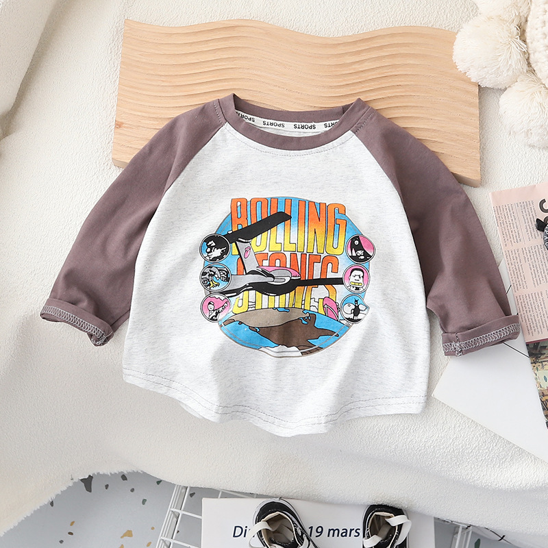 Super soft and glutinous ~ Pure cotton thin shoulder long-sleeved T-shirt for boys, new spring and autumn style baby cartoon top base layer fashion Specification drawing