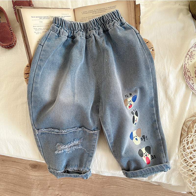 2024 Autumn/Winter new Korean-style hooded bear hoodie, sponge treasure denim vest, Hum-ha jeans, children's set Specification drawing