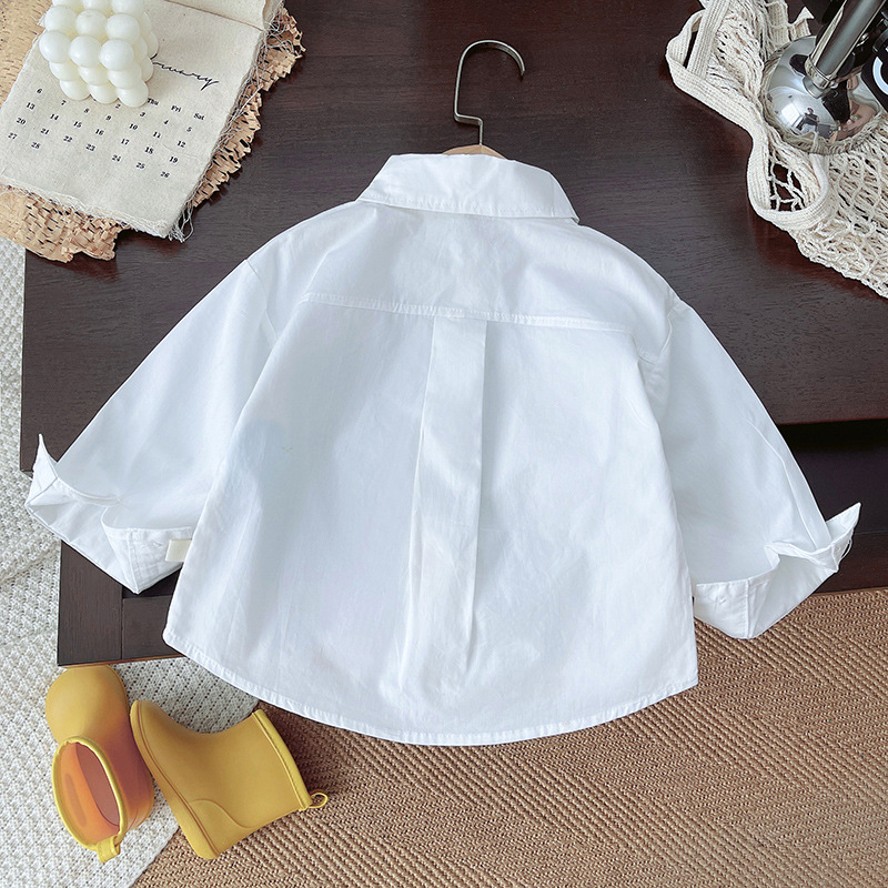 Double Elephant Shirt Children's cute cartoon animal ins style boys' top shirt fresh white printed children's clothing details Picture
