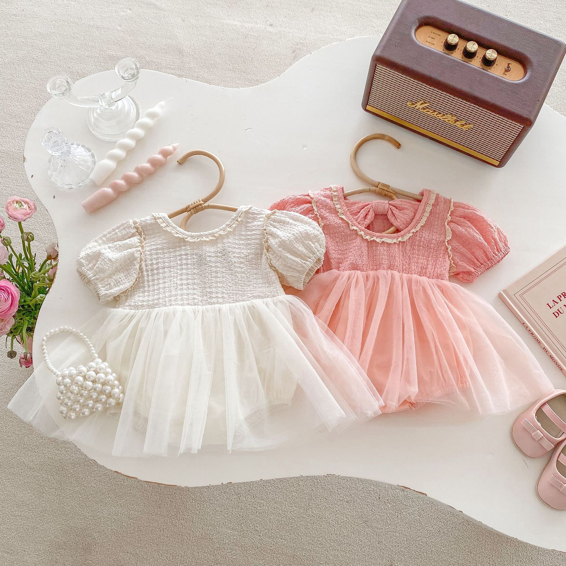 Baby solid-color wrap-around dress for 0-2 years old summer girls, super cute mesh wrap-around dress for baby one-piece dress trend AQ013 full figure