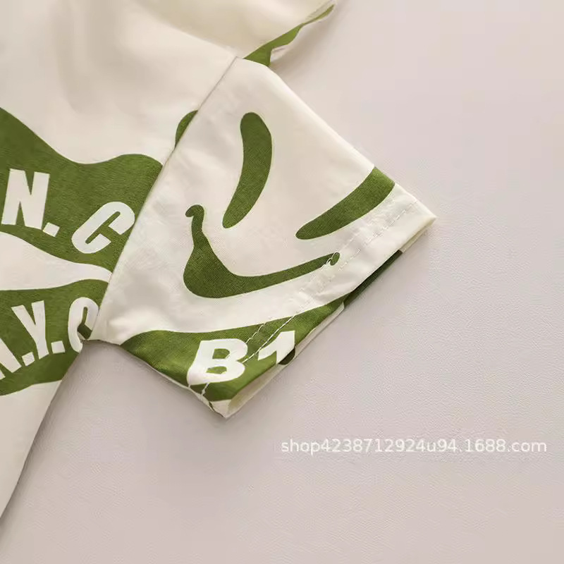 Boys' overalls summer 2023 new style Baby overalls children's Korean-style stylish printed T-shirt two-piece set, trendy Application Scenario