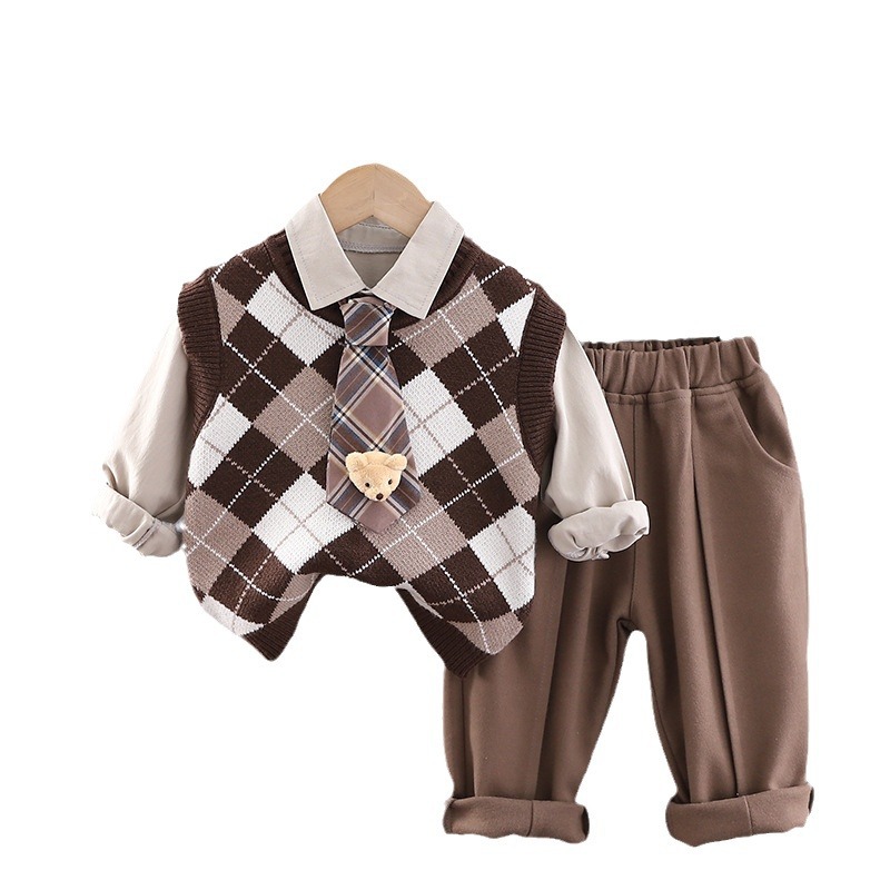 New 2023 Boys' Spring Outfit Set, Stylish Girls' sweater, school style three-piece set, Spring and autumn trend for infants and children Item Picture