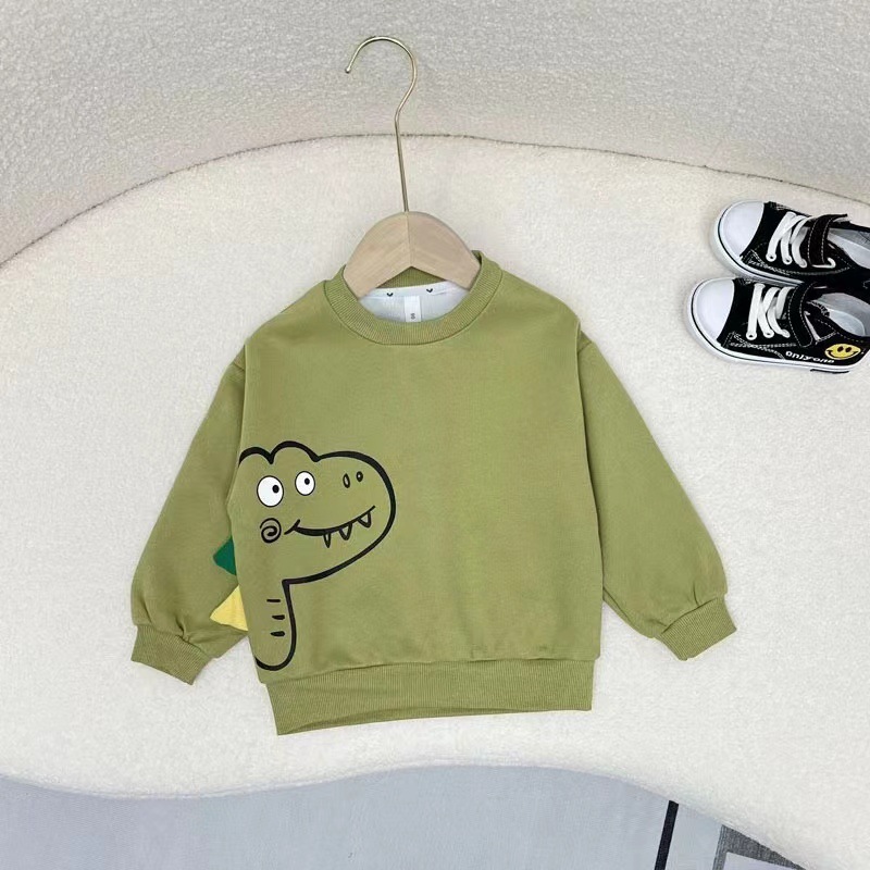 Boys' hoodies spring and autumn collection 2023 New Children's autumn collection round-neck top Dinosaur Boy Autumn streetwear trend Item Picture
