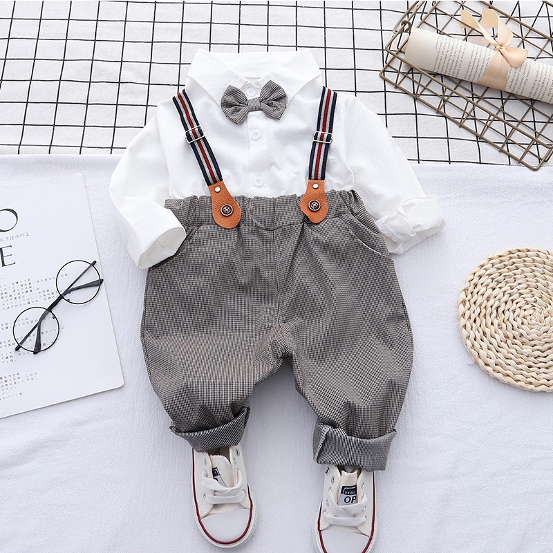 British-style baby clothing spring set, 0-3 years old boy's first birthday dress, children's overalls two-piece set, trendy full figure