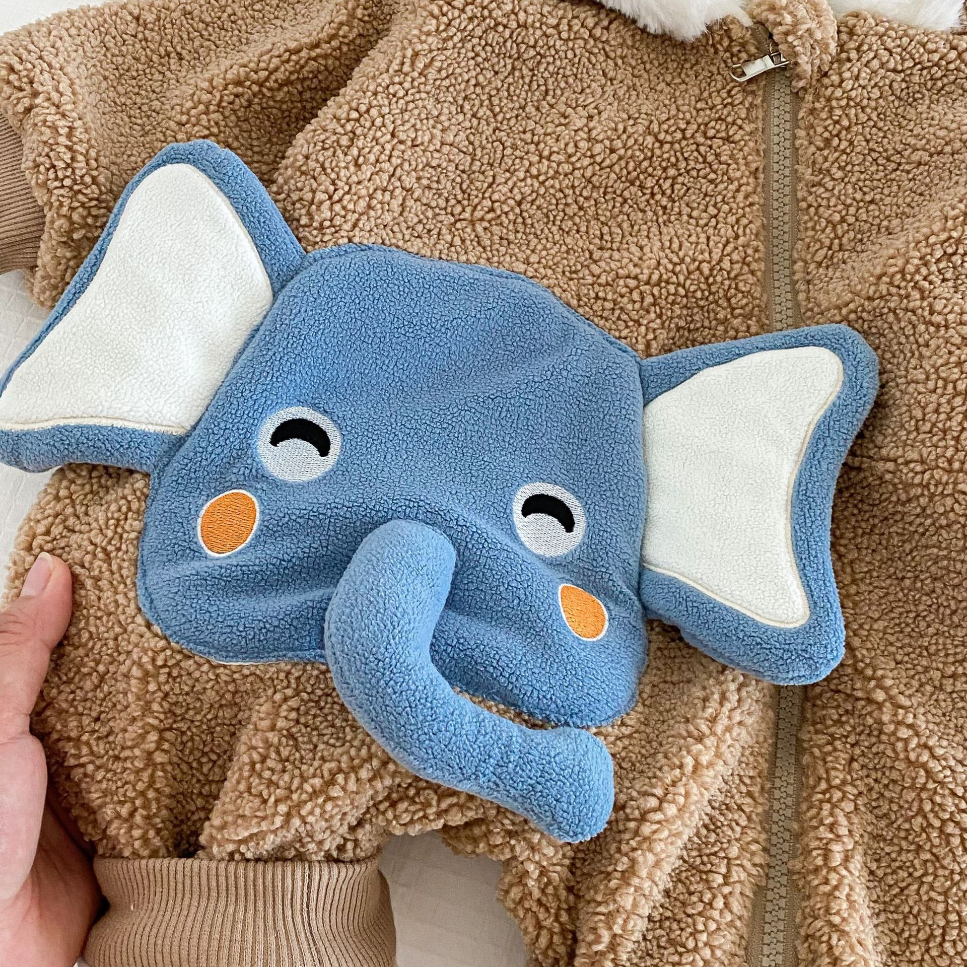 Baby super cute fleece crawling suit, 0-2 years old winter baby cartoon hooded furry one-piece suit, baby clothes AL33 Specification drawing