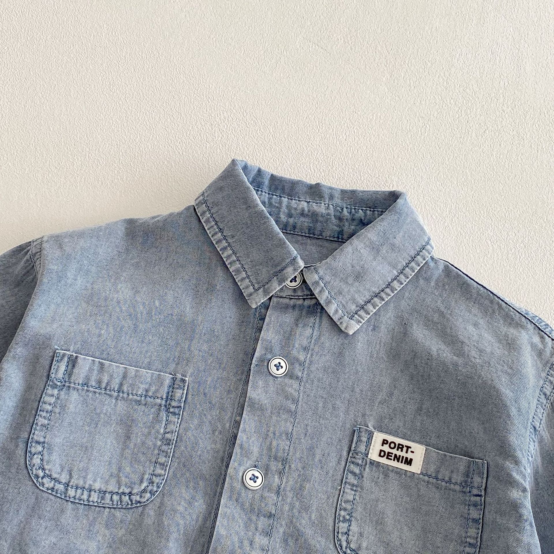 Children's denim shirt 2025 New style, 0-5 years old spring Boys' labeled Korean-style shirt, trendy baby solid color spring wear Specification drawing