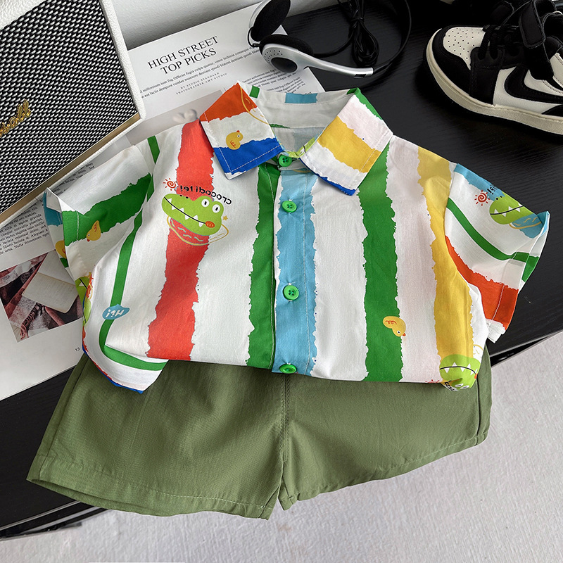 Boys' Set 2025 New Summer Children's Cartoon Shirt and Shorts Two-piece set, Baby pure cotton set, children's set full figure