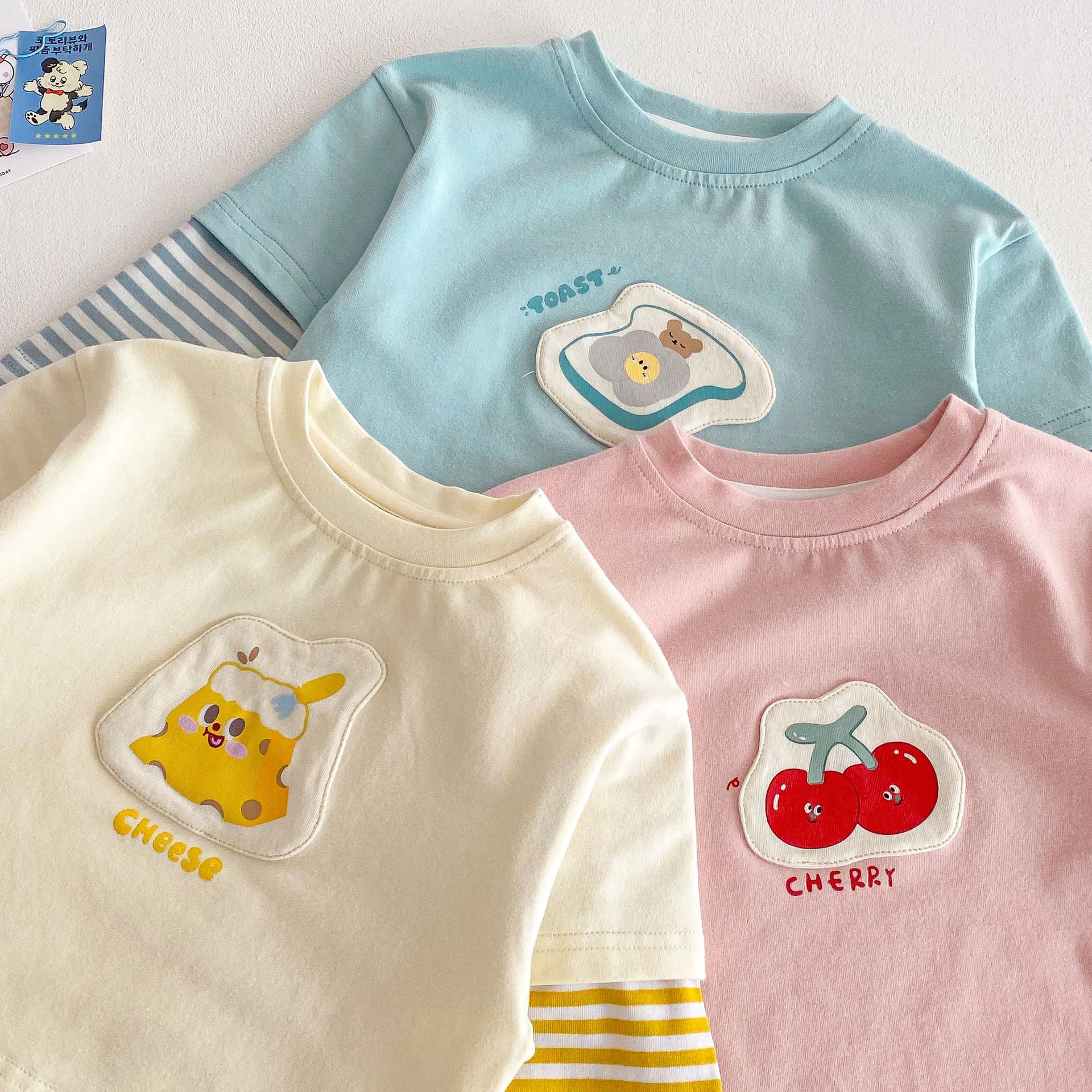 Girls' stylish base shirt 2025 New Spring 0-5 years old Korean-style baby patch cartoon T-shirt Children's spring clothing trend Specification drawing