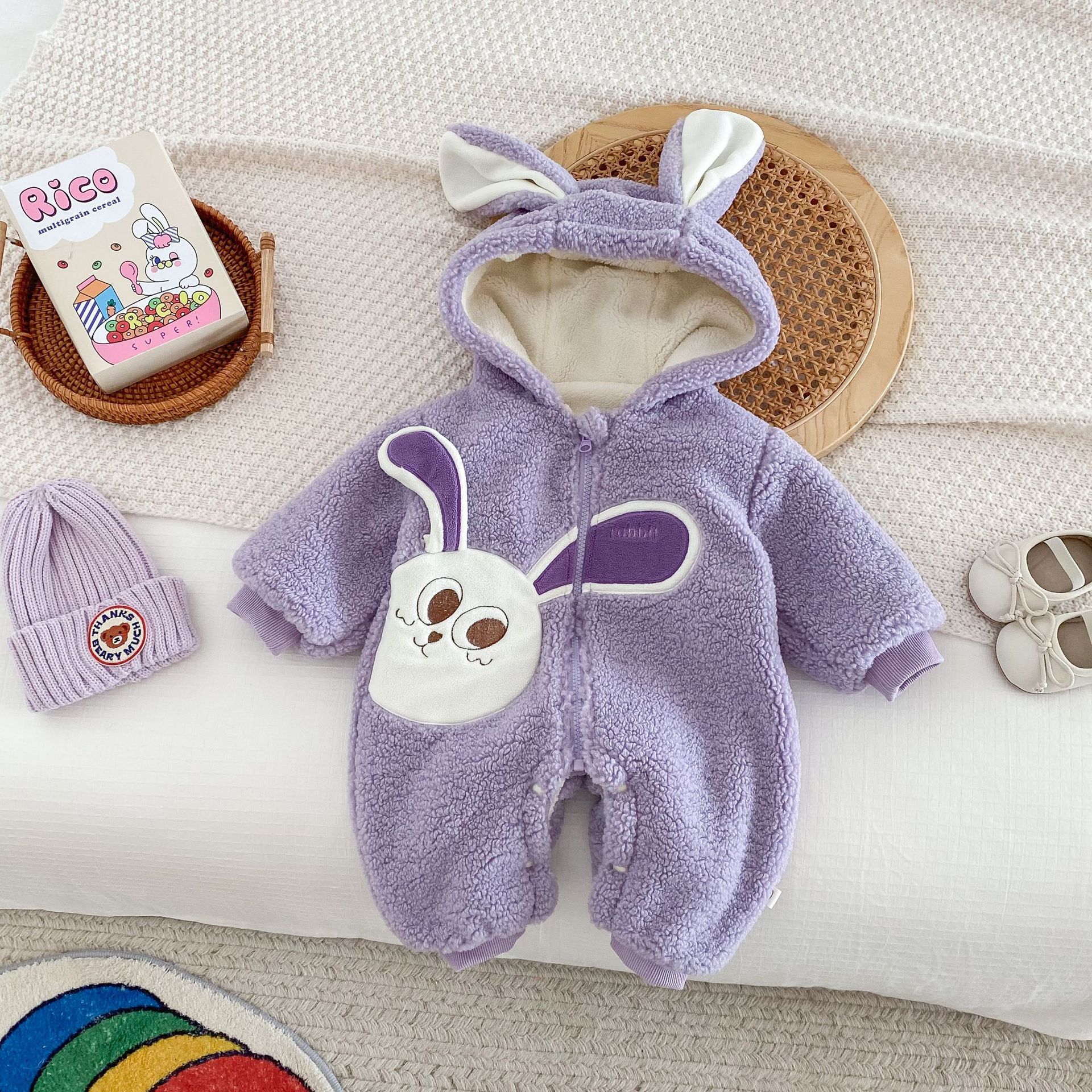 Baby super cute one-piece suit, 0-2 years old winter girl baby with fleece crawling suit, baby clothes, first birthday dress trend AL716 details Picture