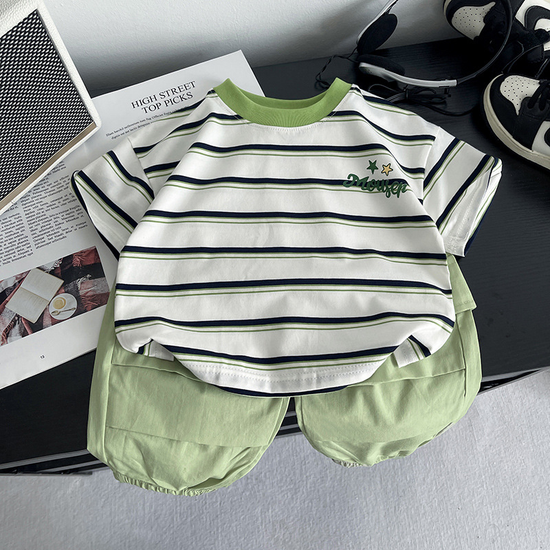Boys' Summer Set 2025 New Style Cool and sporty little kids thin short-sleeved and long pants boys' summer trend Item Picture