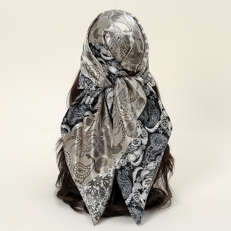 Cross-border headscarf for sun protection, Iranian headscarf for women, classic European and American color contrast cashew print pattern square scarf, versatile shawl full figure