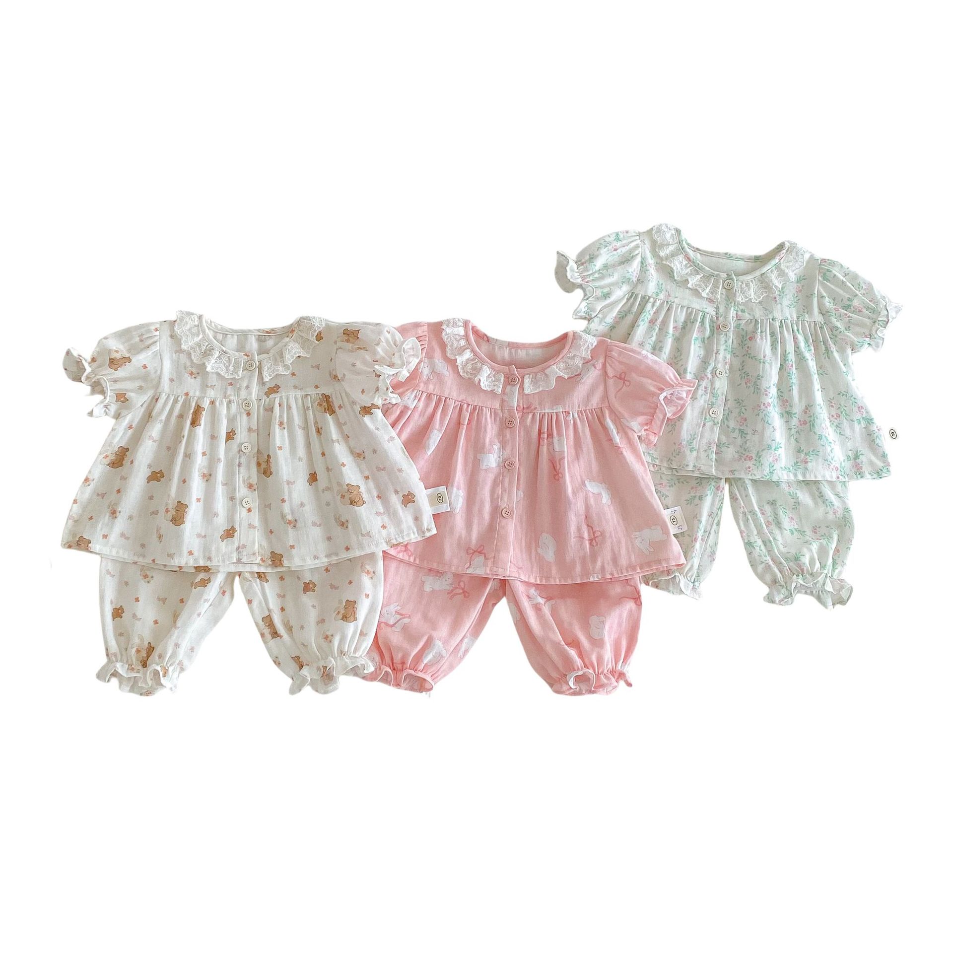 Girls' Cartoon Set 2025 New Summer Baby Thin Rabbit Pajama Trendy Full-print Pajama Pants Two-piece set Item Picture