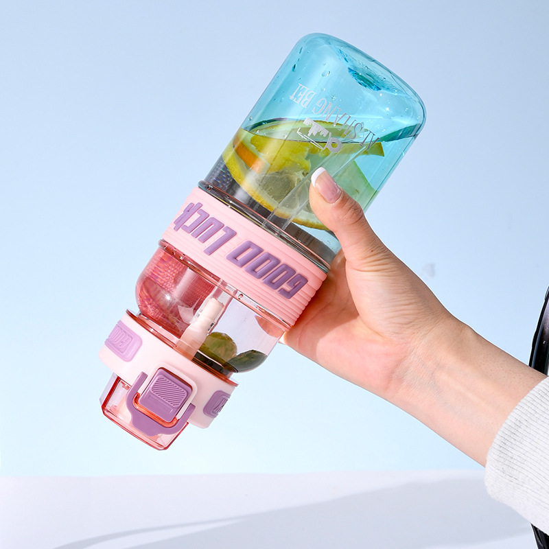 B70-9198 New Summer colorful dual-color cup, large-capacity drinking cup, dual-drinking student water cup detail image 4