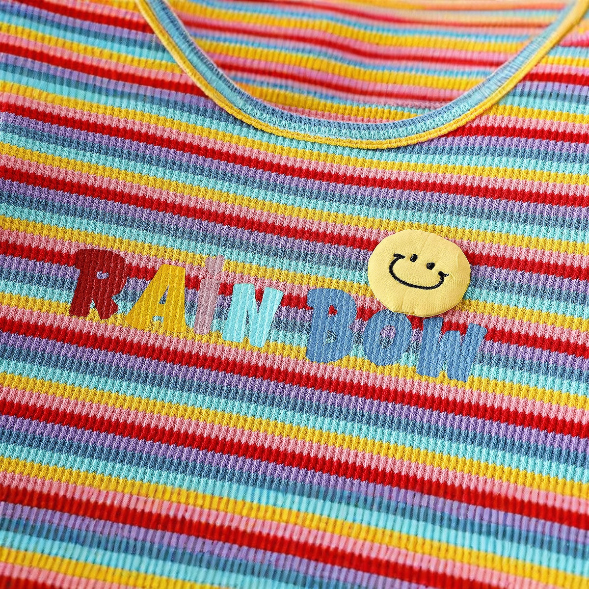 Children's striped set 2025 New autumn Girls' holiday Two-piece smiling T-shirt Baby leggings two-piece set trendy Specification drawing