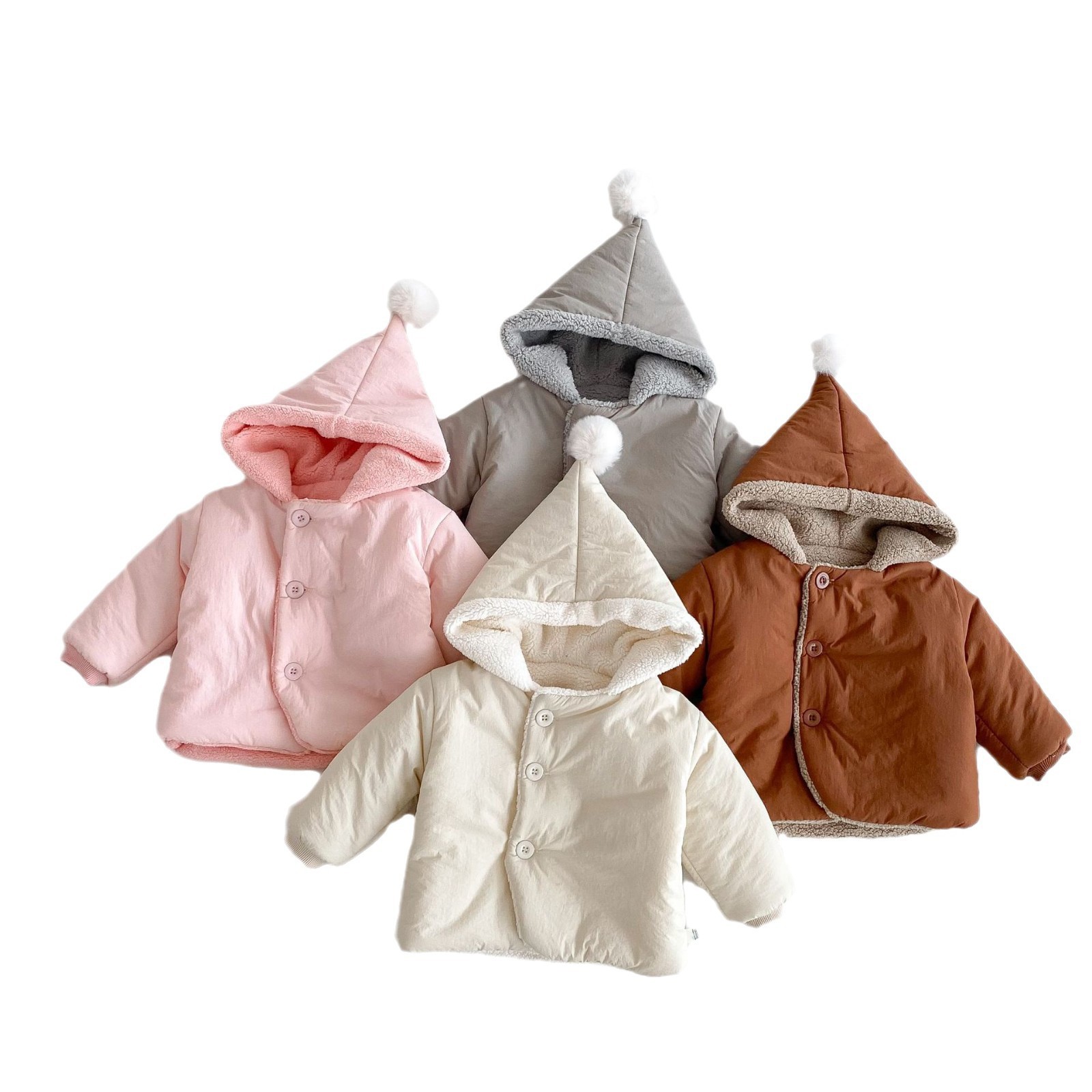 Children's solid-color cotton-padded jacket for 0-5 years old, winter girls' stylish cotton-padded thick coat, boys' winter coat AY646 Item Picture